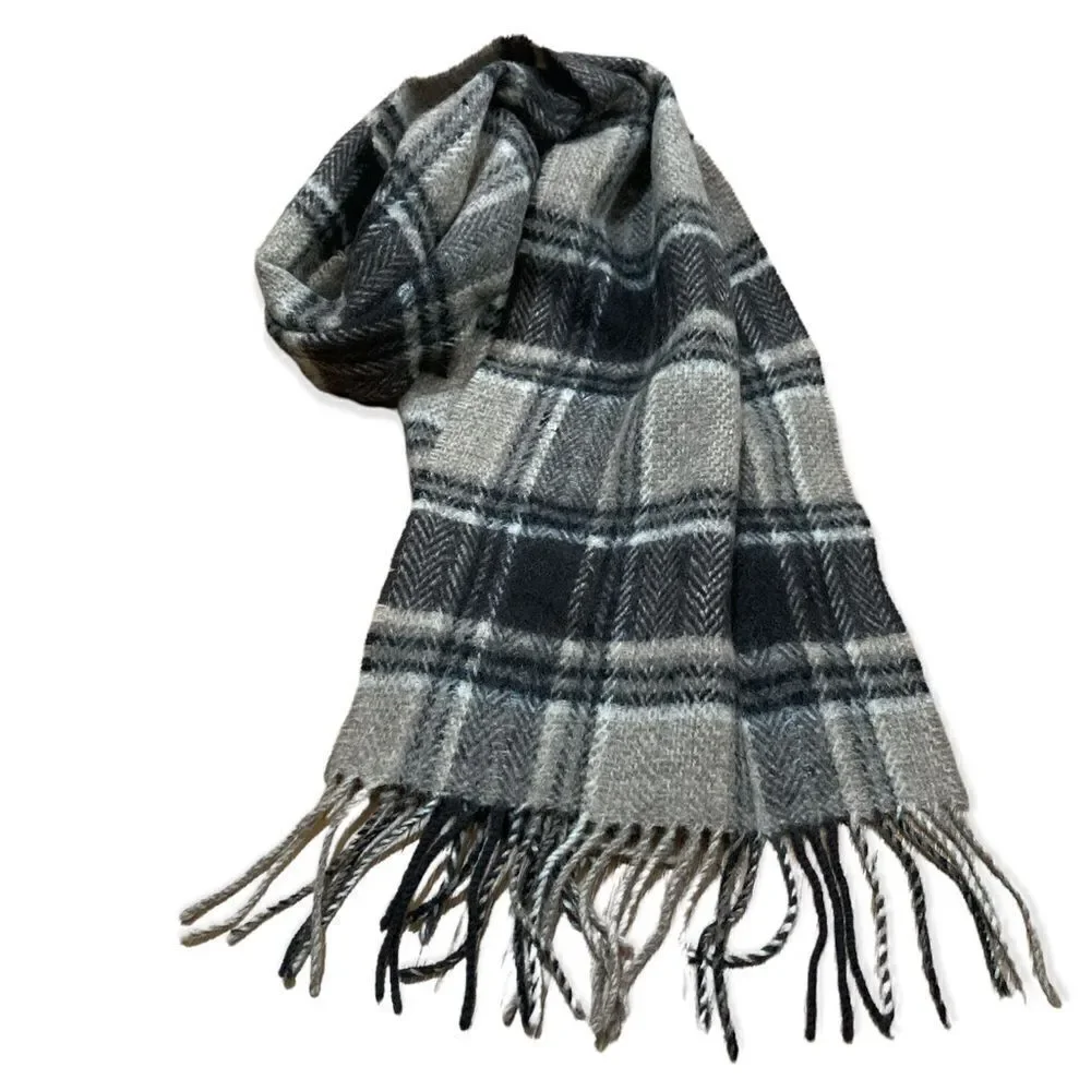 Perry Ellis dark brown and tan plaid wool scarf.
